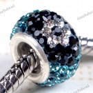 TURQUOISE & FLOWER SWAROVSKI CRYSTAL AUTHENTIC 925 SILVER EUROPEAN CHARM BEAD