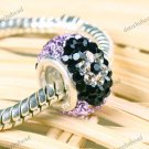 VIOLET & FLOWER SWAROVSKI CRYSTAL AUTHENTIC 925 SILVER EUROPEAN CHARM BEAD