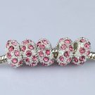 5PCS ROSE CRYSTAL SILVER SPACER BIG HOLE CHARM BEADS