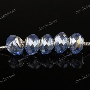50X WHOLESALE LIGHT BLUE FACETED CRYSTAL GLASS EUROPEAN CHARM BEADS FINDINGS