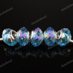 50X WHOLESALE OCEAN BLUE AB FACETED CRYSTAL GLASS EUROPEAN BEADS FINDINGS