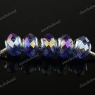50X WHOLESALE BLUE AB FACETED CRYSTAL GLASS EUROPEAN BEADS FINDINGS