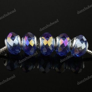 50X WHOLESALE BLUE AB FACETED CRYSTAL GLASS EUROPEAN BEADS FINDINGS