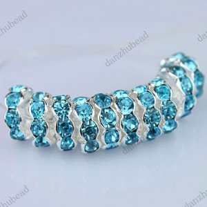 10X OCEAN BLUE CRYSTAL SILVER SPACER LOOSE BEADS FINDINGS 10MM