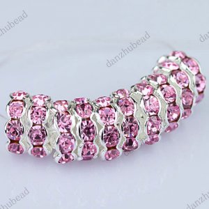 10X PINK CRYSTAL SILVER SPACER LOOSE BEADS JEWELRY FINDINGS 10MM