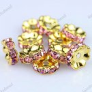 50X PINK CRYSTAL GOLD SPACER LOOSE BEADS FINDINGS WHOLESALE LOTS 10MM
