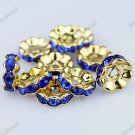 50X SAPPHIRE BLUE CRYSTAL GOLD SPACER LOOSE BEADS FINDINGS WHOLESALE LOTS 10MM