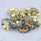 50X LIGHT BLUE CRYSTAL GOLD SPACER LOOSE BEADS FINDINGS WHOLESALE LOTS 10MM