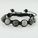 ADJUSTABLE MACRAME CLEAR & BLACK CRYSTAL DISCO BALL BLACK AGATE CHARM BRACELET