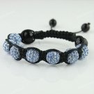 1X ADJUSTABLE MACRAME LIGHT BLUE CRYSTAL DISCO BALL BLACK AGATE CHARM BRACELET
