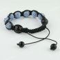 1X ADJUSTABLE MACRAME LIGHT BLUE CRYSTAL DISCO BALL BLACK AGATE CHARM BRACELET