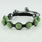 LIGHT GREEN SWAROVSKI CRYSTAL DISCO BALL HEMATITE ADJUSTABLE MACRAME BRACELET