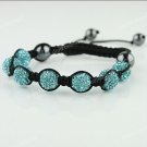 OCEAN BLUE SWAROVSKI CRYSTAL DISCO BALL HEMATITE ADJUSTABLE MACRAME BRACELET