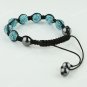 OCEAN BLUE SWAROVSKI CRYSTAL DISCO BALL HEMATITE ADJUSTABLE MACRAME BRACELET