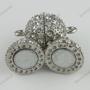 10X CLEAR CRYSTAL 18 KGP MAGNETIC ROUND BALL CLASP FINDINGS 16MM