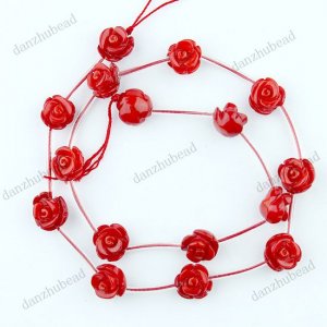 16PCS RED SEA CORAL CARVED ROSE FLOWER LOOSE BEADS FINDINGS 10MM 1 STRAND