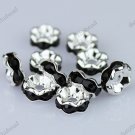 50X BLACK CRYSTAL SILVER SPACER LOOSE BEADS FINDINGS WHOLESALE LOTS 6MM
