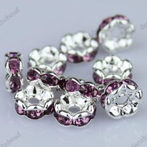50X LIGHT PURPLE CRYSTAL SILVER SPACER LOOSE BEADS FINDINGS WHOLESALE LOTS 6MM