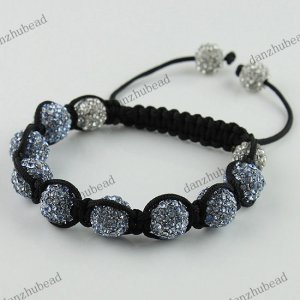 ADJUST MACRAME LIGHT BLUE CRYSTAL DISCO BALL BRACELET