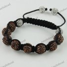 ADJUSTABLE MACRAME COFFEE CRYSTAL DISCO BALL BRACELET