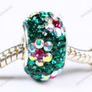 DEEP GREEN FLOWER SWAROVSKI CRYSTAL SILVER CHARM BEAD