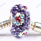 LAVENDER FLOWER SWAROVSKI CRYSTAL SILVER EUROPEAN BEAD
