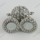 2X CLEAR CRYSTAL 18 KGP MAGNETIC ROUND BALL CLASP FINDINGS 16MM