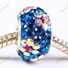 DEEP BLUE FLOWER SWAROVSKI CRYSTAL SILVER EUROPEAN BEAD