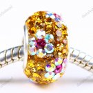 GOLDEN FLOWER SWAROVSKI CRYSTAL SILVER EUROPEAN BEAD