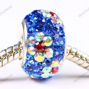 SAPPHIRE FLOWER SWAROVSKI CRYSTAL SILVER EUROPEAN BEAD