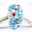 OCEAN BLUE FLOWER SWAROVSKI CRYSTAL SILVER CHARM BEAD