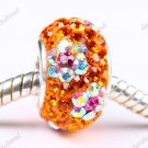 ORANGE FLOWER SWAROVSKI CRYSTAL SILVER EUROPEAN BEAD