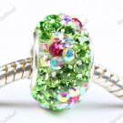 LIGHT GREEN FLOWER SWAROVSKI CRYSTAL SILVER CHARM BEAD