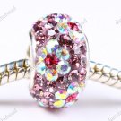 LIGHT PURPLE FLOWER SWAROVSKI CRYSTAL SILVER CHARM BEAD