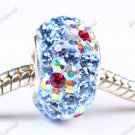 LIGHT BLUE FLOWER SWAROVSKI CRYSTAL SILVER CHARM BEAD