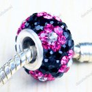 MAGENTA FLOWER SWAROVSKI CRYSTAL SILVER EUROPEAN BEAD
