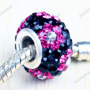 MAGENTA FLOWER SWAROVSKI CRYSTAL SILVER EUROPEAN BEAD