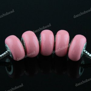 50X PINK POLYMER CLAY EUROPEAN BIG HOLE CHARM BEADS FINDINGS WHOLESALE