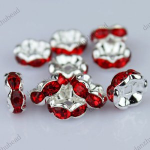 100X RED CRYSTAL SILVER SPACER LOOSE BEADS FINDINGS WHOLESALE LOTS 8MM