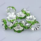 100X LIGHT GREEN CRYSTAL SILVER SPACER LOOSE BEADS FINDINGS WHOLESALE LOTS 8MM