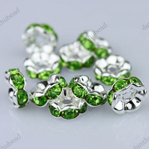 100X LIGHT GREEN CRYSTAL SILVER SPACER LOOSE BEADS FINDINGS WHOLESALE LOTS 8MM
