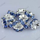 100X ILIGHT BLUE CRYSTAL SILVER SPACER LOOSE BEADS FINDINGS WHOLESALE LOTS 8MM