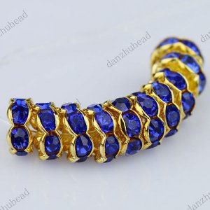50X SAPPHIRE BLUE CRYSTAL GOLD SPACER LOOSE BEADS JEWELRY FINDINGS WHOLESALE 8MM