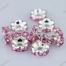 100X PINK CRYSTAL SILVER SPACER LOOSE BEADS FINDINGS WHOLESALE LOTS 6MM