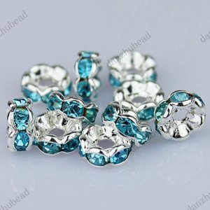 100X LAKE BLUE CRYSTAL SILVER SPACER LOOSE BEADS FINDINGS WHOLESALE LOTS 6MM