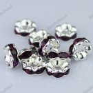 100X DEEP PURPLE CRYSTAL SILVER SPACER LOOSE BEADS FINDINGS WHOLESALE LOTS 6MM