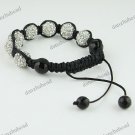 1X ADJUSTABLE MACRAME CLEAR CRYSTAL DISCO BALL BLACK AGATE CHARM BRACELET