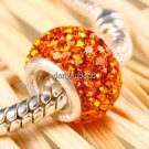 TRUE SILVER ORANGE CZECH CRYSTAL BIG HOLE CHARM BEAD