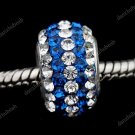 TRUE SILVER DEEP BLUE SWAROVSKI CRYSTAL LINE CHARM BEAD