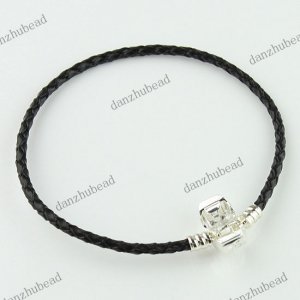 20X BLACK COWHIDE LEATHER BRACELETS 21CM FOR CHARM BEAD WHOLESALE